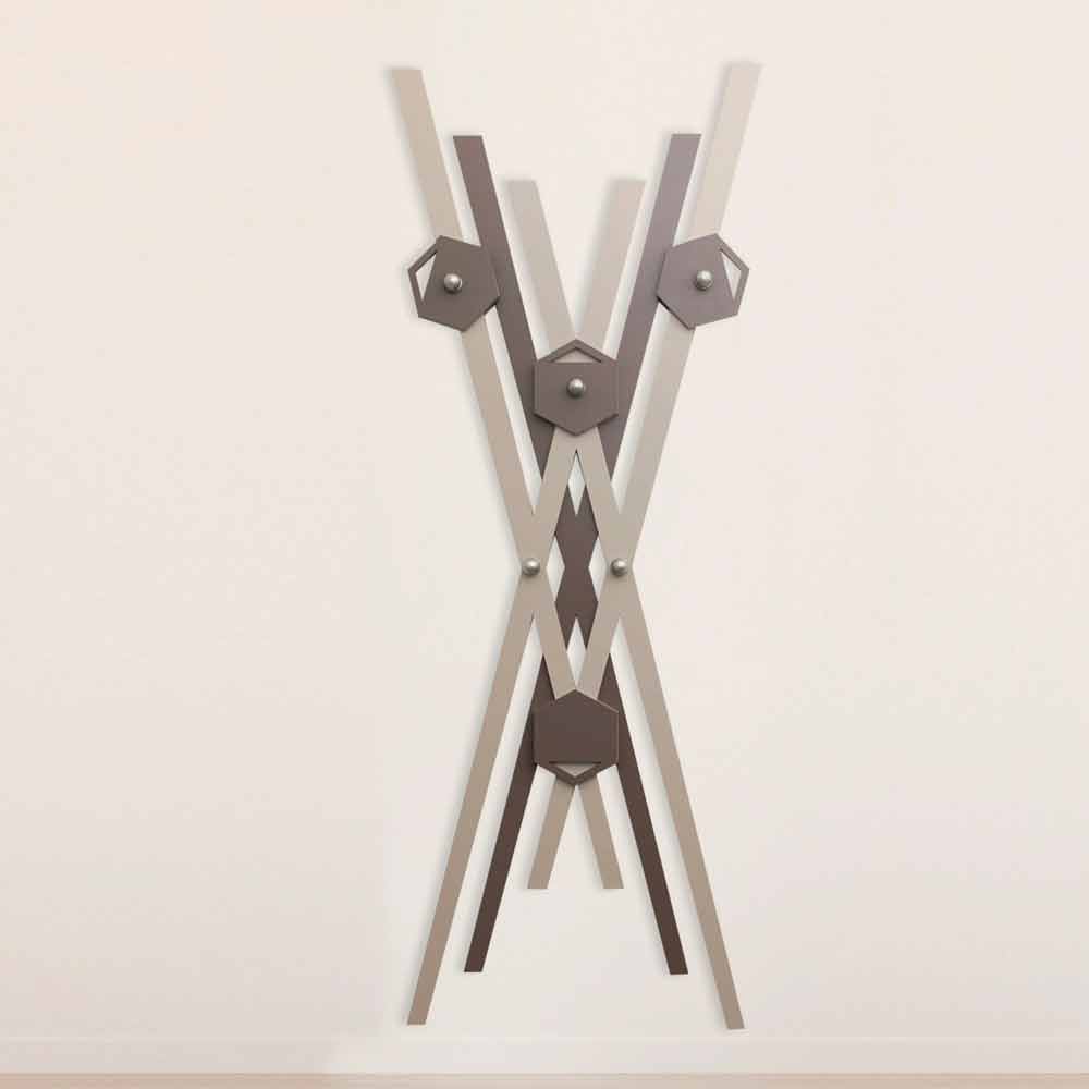 Appendiabiti Da Parete Ufine In Legno Con 4 Ganci In Ottone, Design Moderno Per Ingresso E Bagno