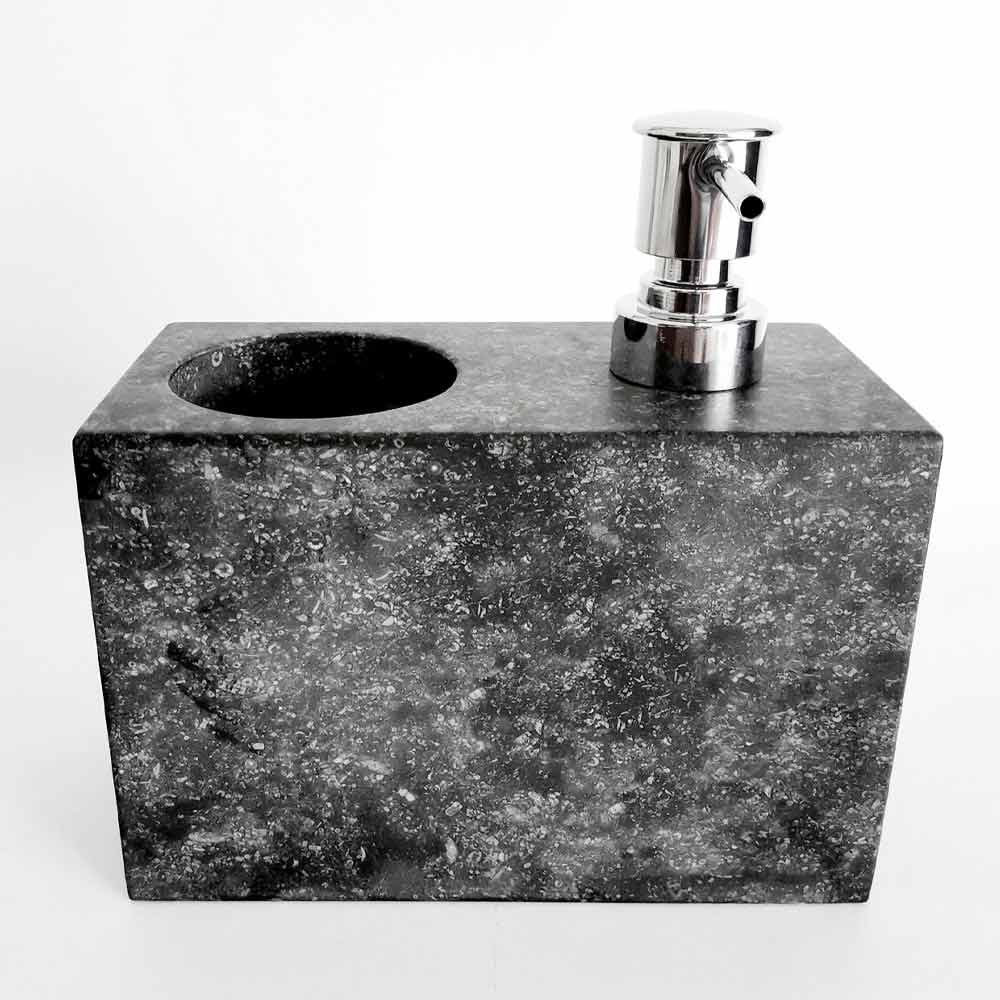 Zhanwang - Dispenser Sapone Con Supporto Spugna - Design Marmo Nero - Set Per Cucina E Bagno 350ml