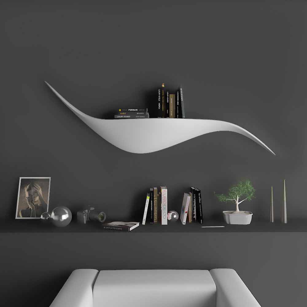 Mensola Da Parete Sospesa 169x68x18 Cm, Design Moderno, Bianco, Fino A 20kg, Per Soggiorno E Cucina