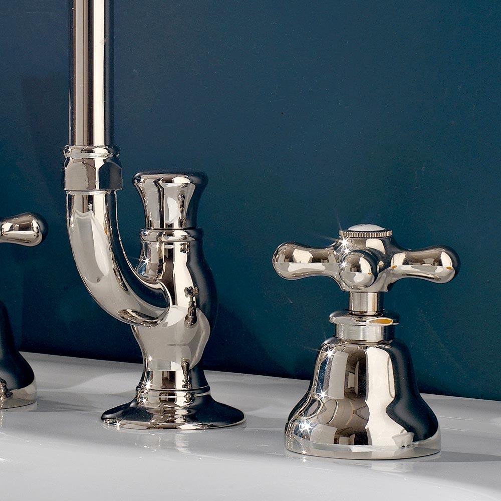 Rubinetto Miscelatore Per Lavabo In Ottone – Stile Tradizionale Con Manico In Ceramica Bianca