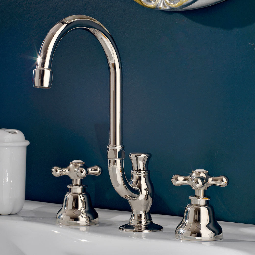 Miscelatore Per Lavabo A 3 Fori In Ottone Anticato – Con 2 Maniglie E Tubi Flessibili – Rubinetto Bagno Classico