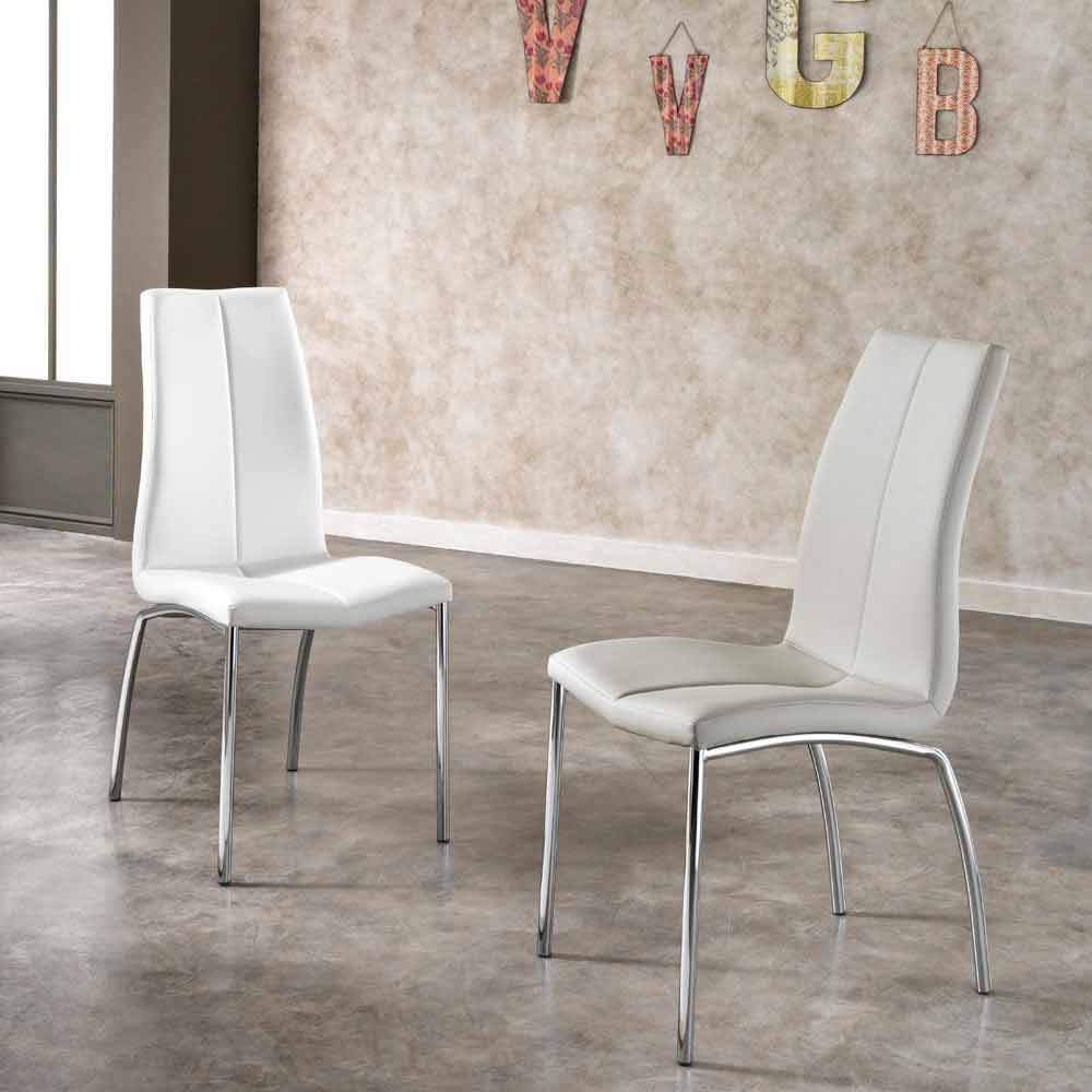 Set 4 sedie design moderno in ecopelle e metallo cromato Alba