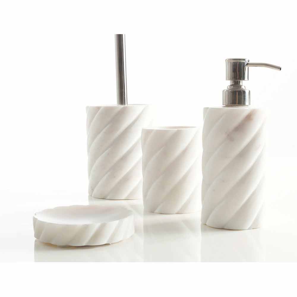 Set Accessori Bagno Moderno 5 Pezzi In Acrilico Rosso: Dispenser Sapone, Portasapone, Portaspazzolino, Bicchiere, Scopino Con Supporto