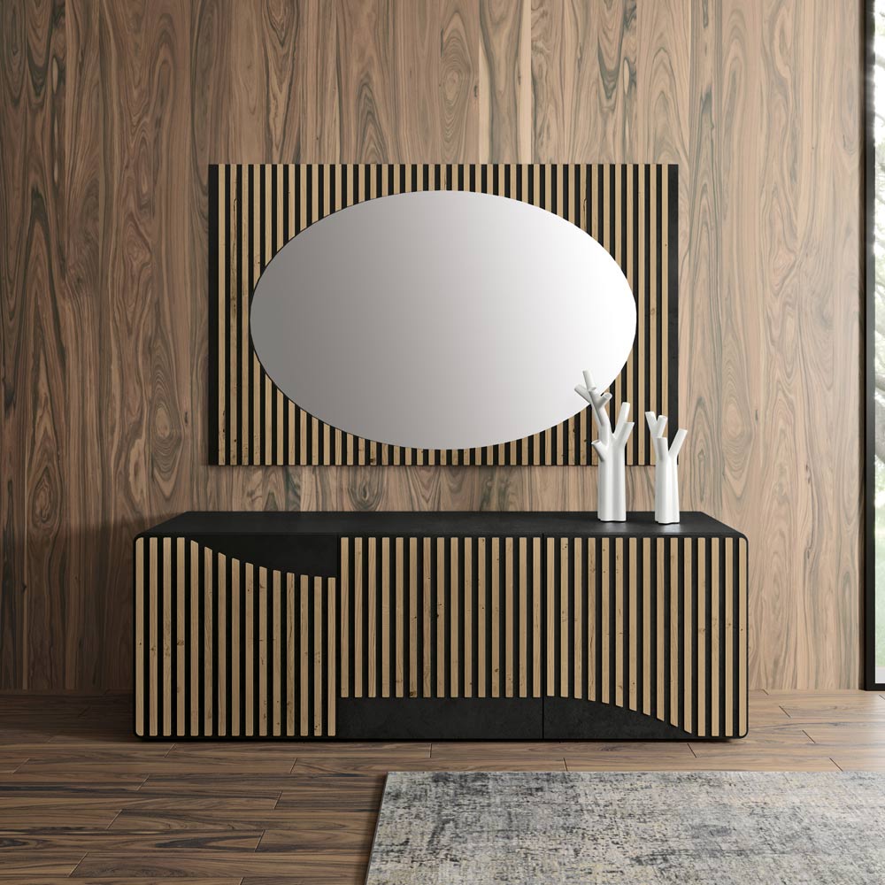 Specchio da Parete Ovale con Supporto a Listelli Verticali Made in Italy -  Anne