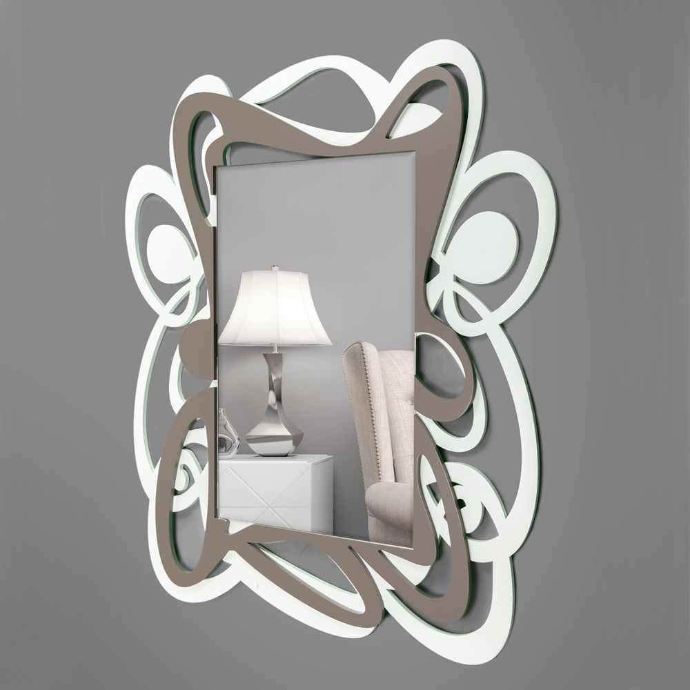 Specchio Decorativo da Parete Design Grande Moderno Bianco e Cacao - Bocchio