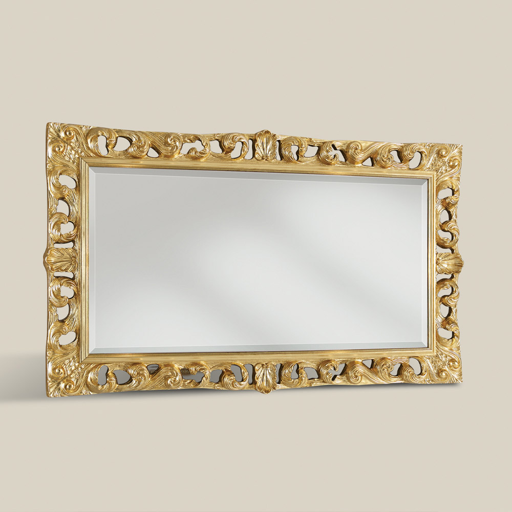 Specchio Rettangolare Legno Decorato Foglia Oro Classico