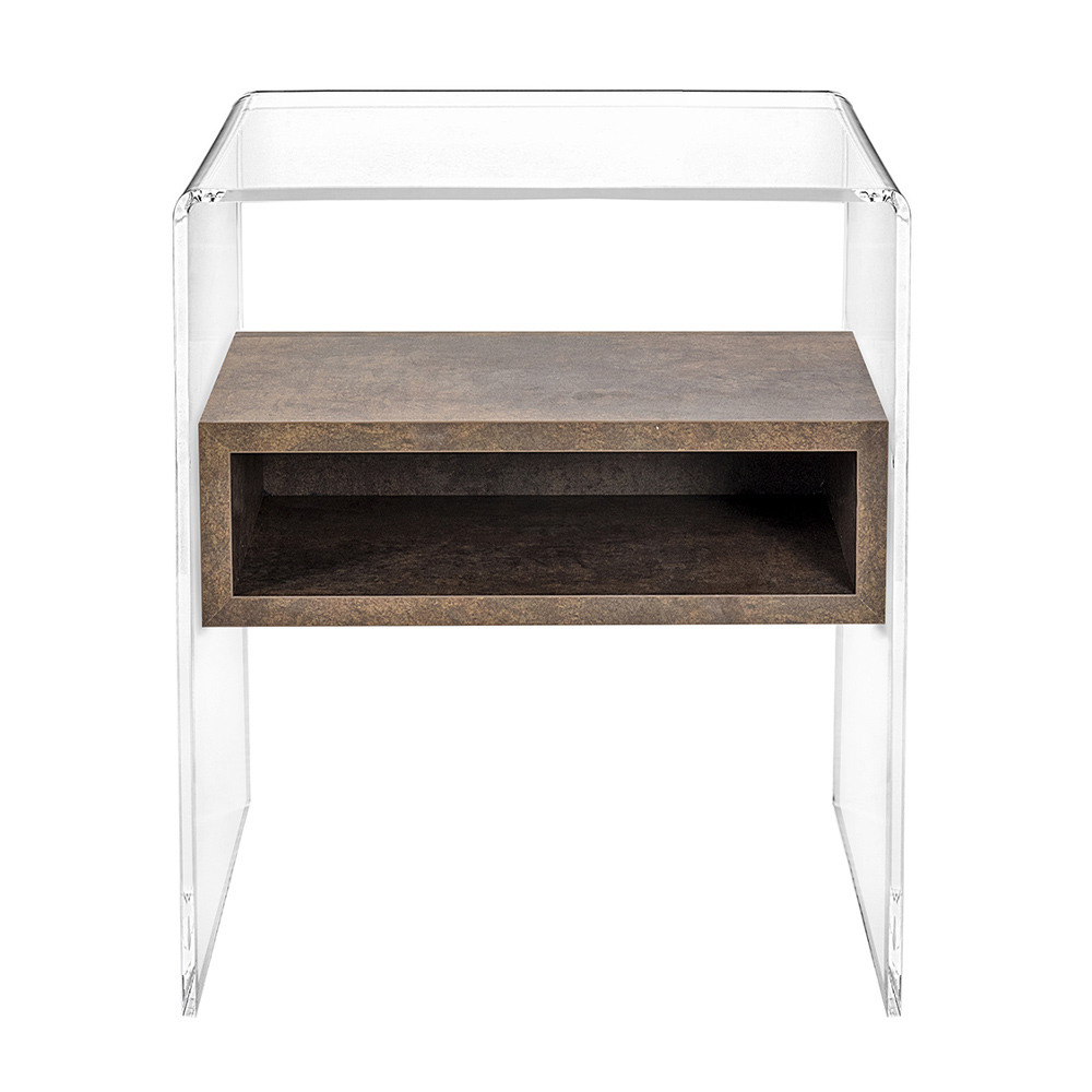 Tavolino Comodino di Design in Plexiglass Trasparente e Legno - Pascoli