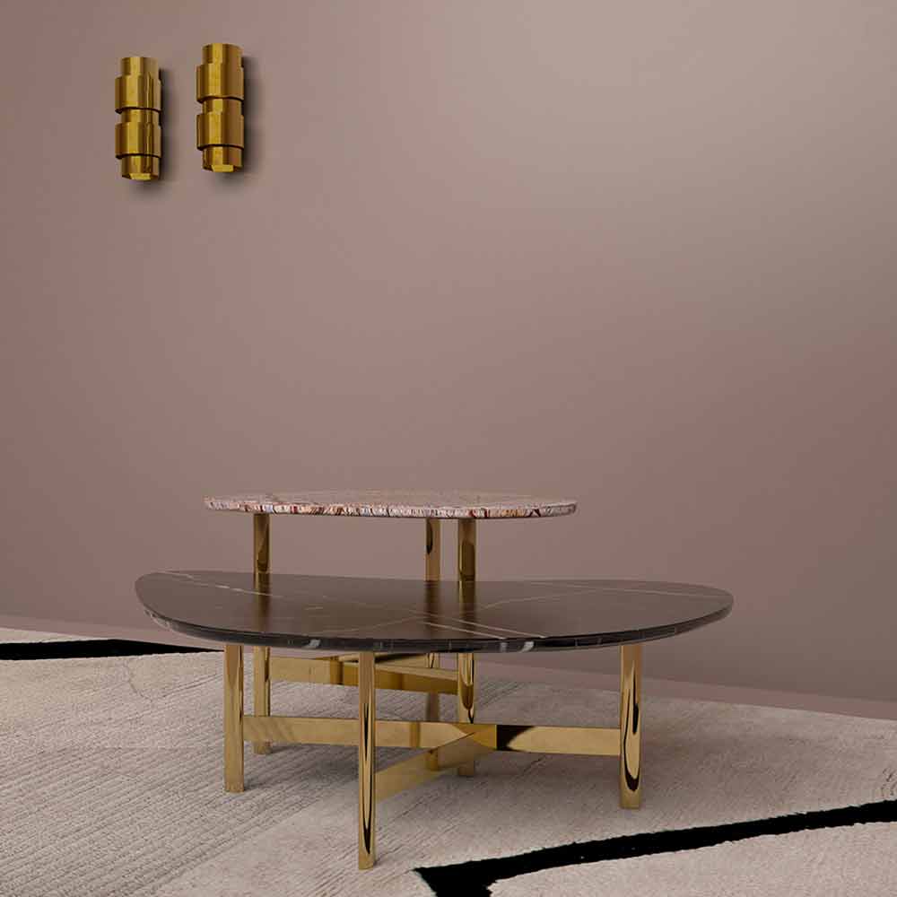 Tavolino di Lusso Moderno in Marmo e Metallo Oro Made in Italy