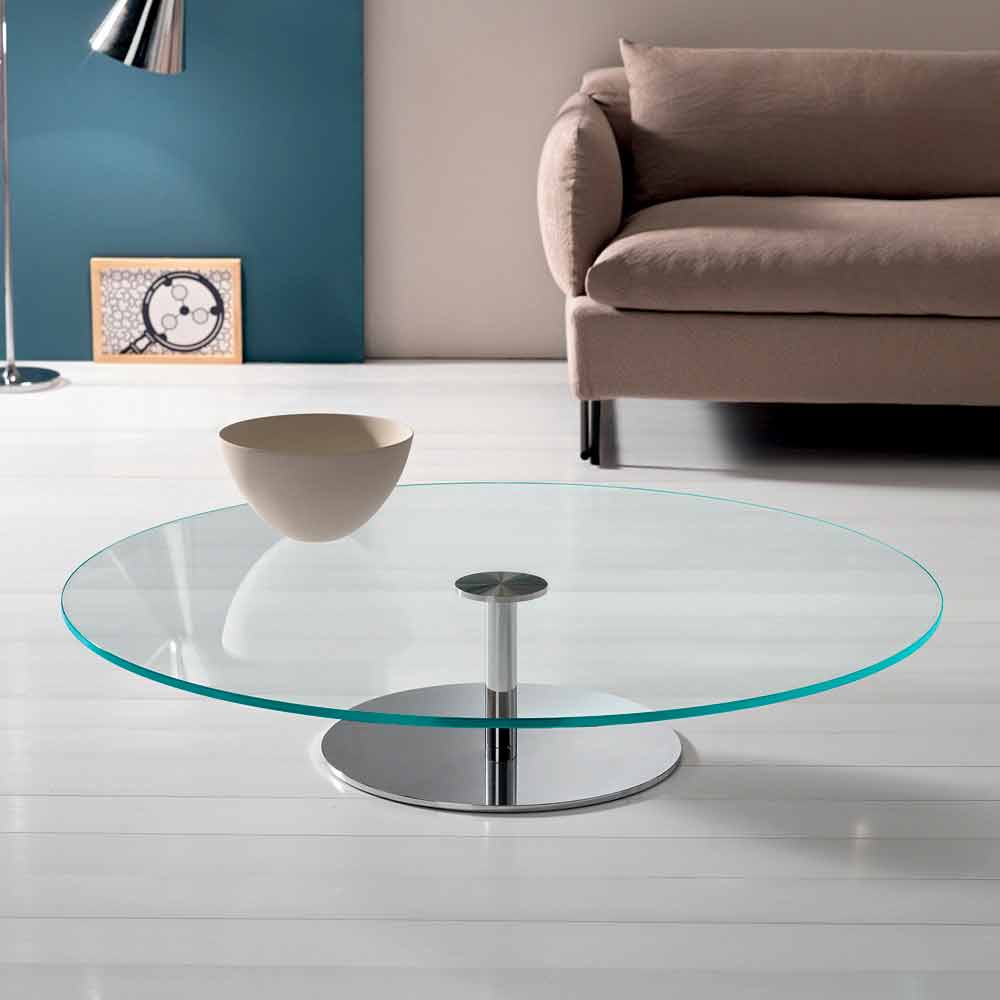 Tavolino Basso da Soggiorno Design Rotondo in Vetro e Metallo