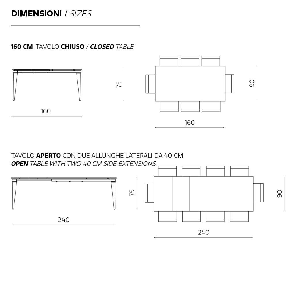 Tavolo Allungabile a 240 cm Telescopico in Metallo e Grès