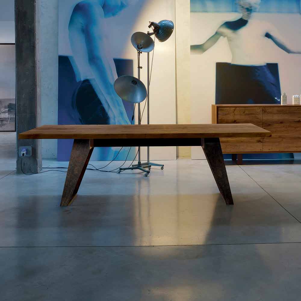 Tavolo fisso in legno massello ontano naturale design moderno, Antonio
