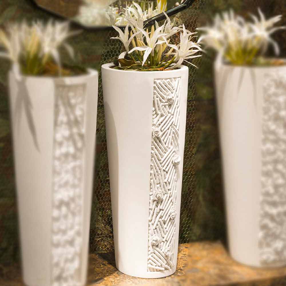 Vaso Alto da Interno in Ceramica Bianca con Decoro Made in Italy - Calisto