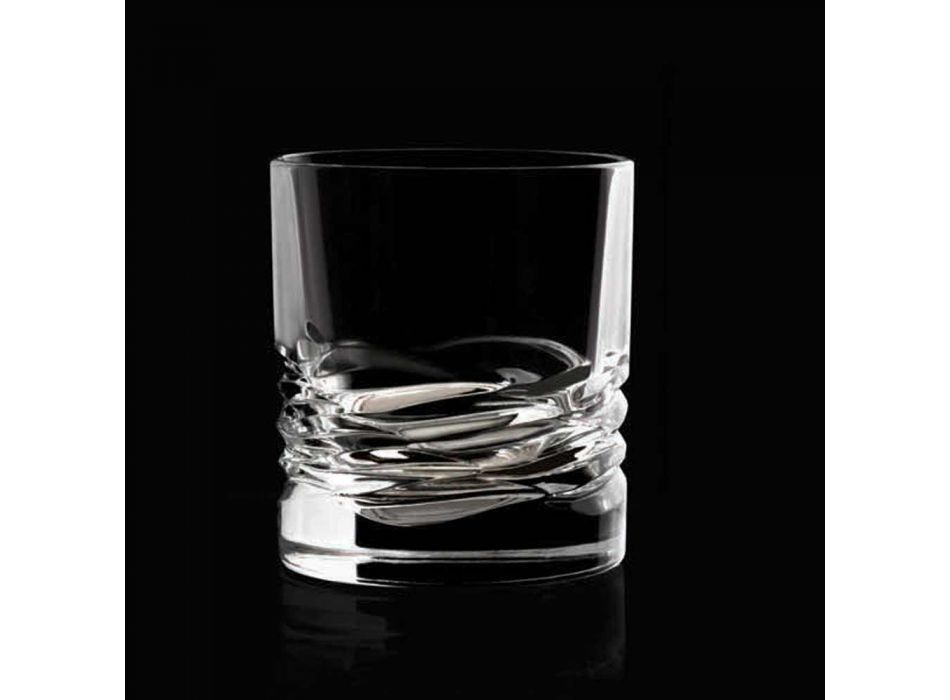 12 Bicchieri in Cristallo Decoro a Onda per Whisky o Acqua Dof Tumbler - Titanio Viadurini