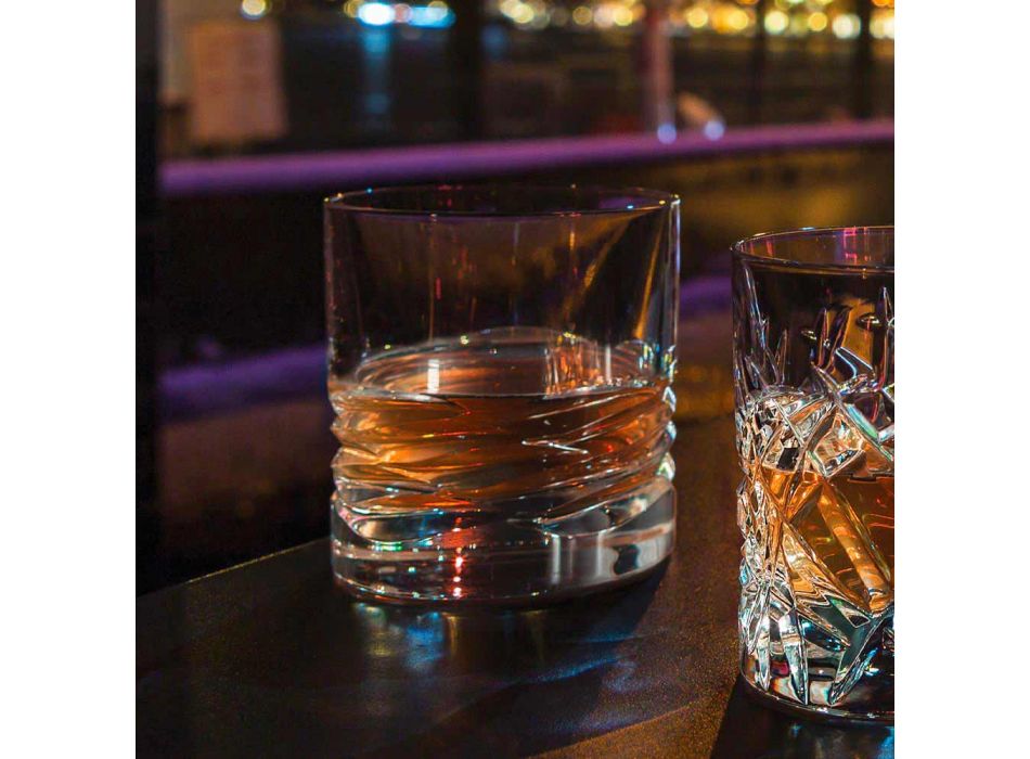 12 Bicchieri in Cristallo Decoro a Onda per Whisky o Acqua Dof Tumbler - Titanio Viadurini