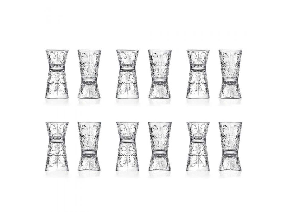12 Bicchieri Jigger Design Decorato di Lusso in Cristallo Ecologico - Destino Viadurini