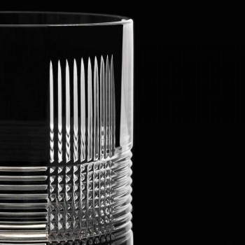 12 Bicchieri per Acqua o Whisky Design Vintage in Cristallo Decorato - Tattile