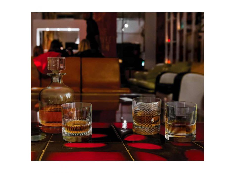 12 Bicchieri per Acqua o Whisky Design Vintage in Cristallo Decorato - Tattile