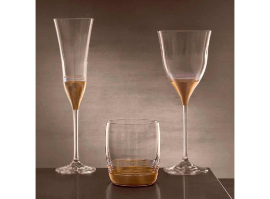 12 Bicchieri Tumbler Bassi per Acqua con Foglia Oro Platino o Bronzo - Soffio Viadurini