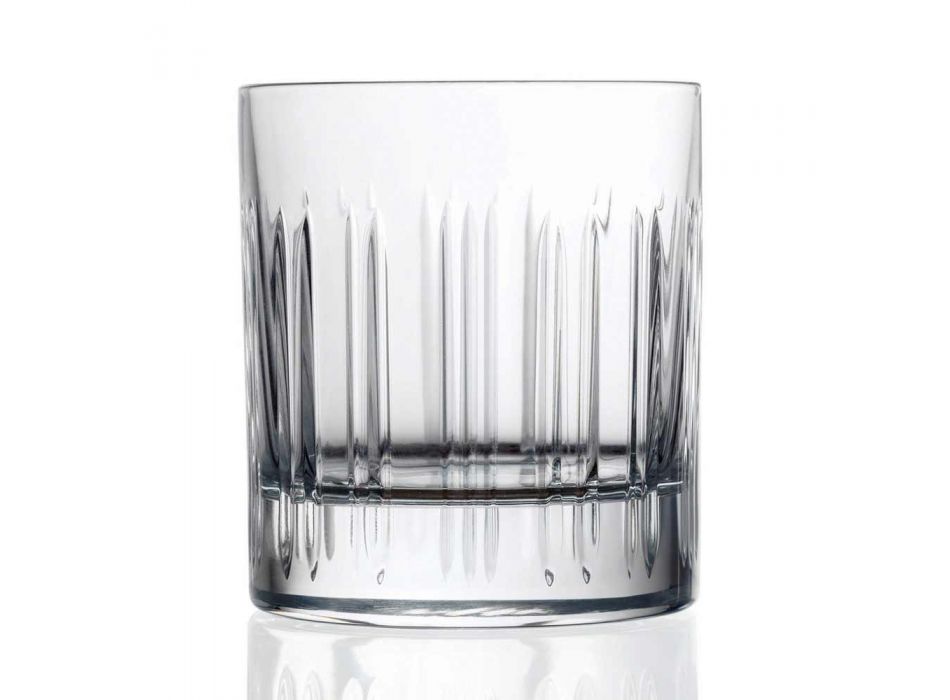 12 Bicchieri Whisky o Acqua in Cristallo con Decoro Lineare di Lusso - Aritmia Viadurini