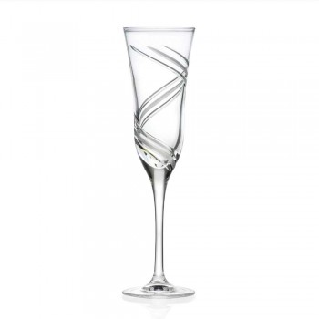 12 Calici Flute Champagne in Cristallo Ecologico Decorato Innovativo - Ciclone