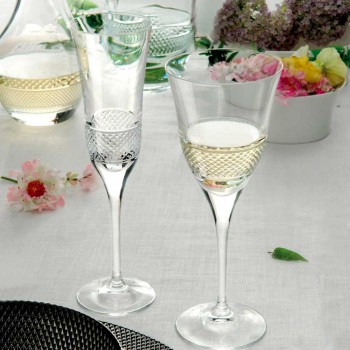 12 Calici Flute per Champagne in Cristallo Ecologico con Decoro Manuale - Milito