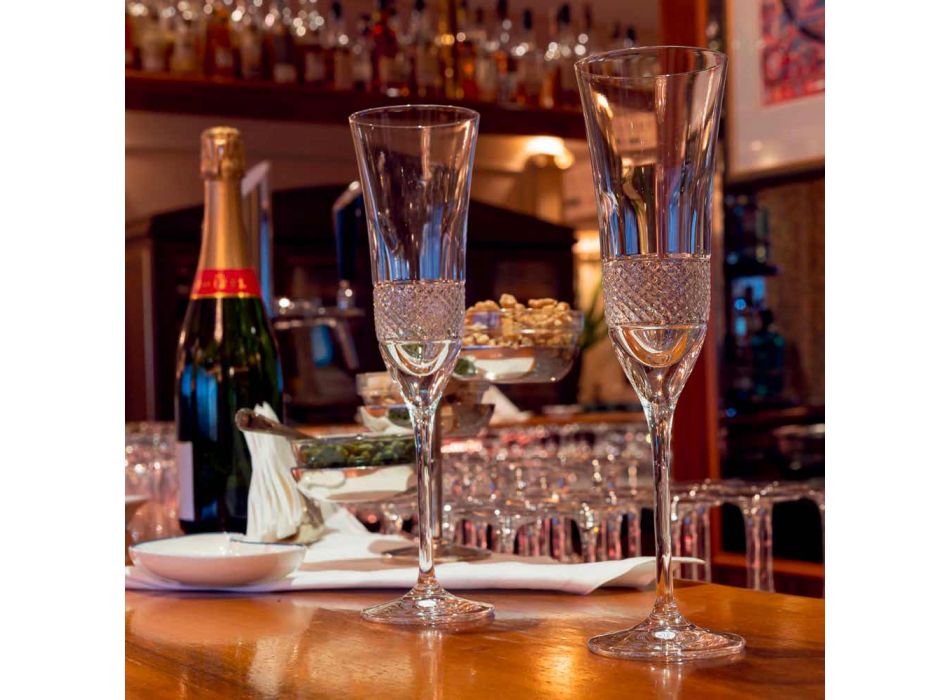 12 Calici Flute per Champagne in Cristallo Ecologico con Decoro Manuale - Milito Viadurini
