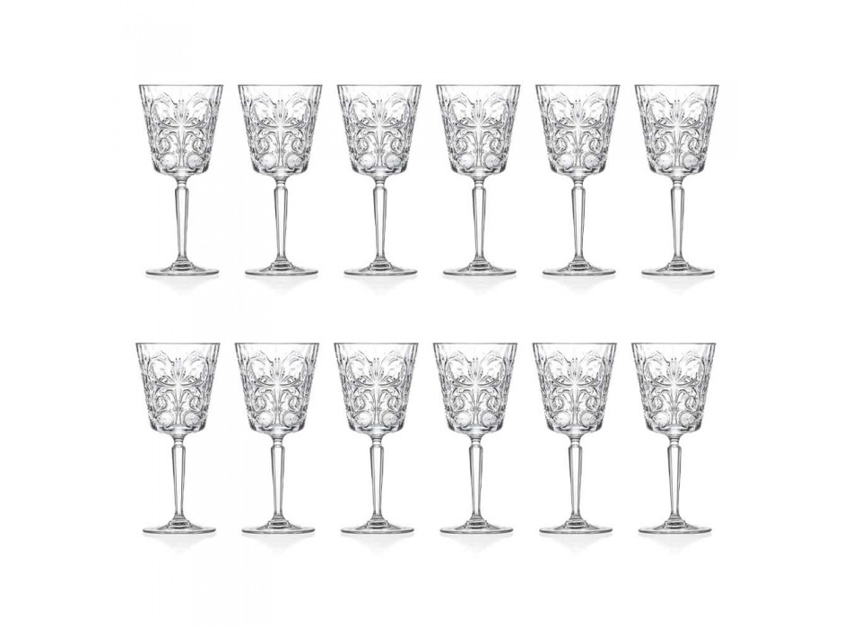 12 Calici per Acqua Bibite o Cocktail Design in Eco Cristallo Decorato - Destino Viadurini