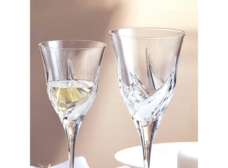 12 Calici Vino Bianco Design di Lusso in Eco Cristallo Decorato a Mano - Avvento