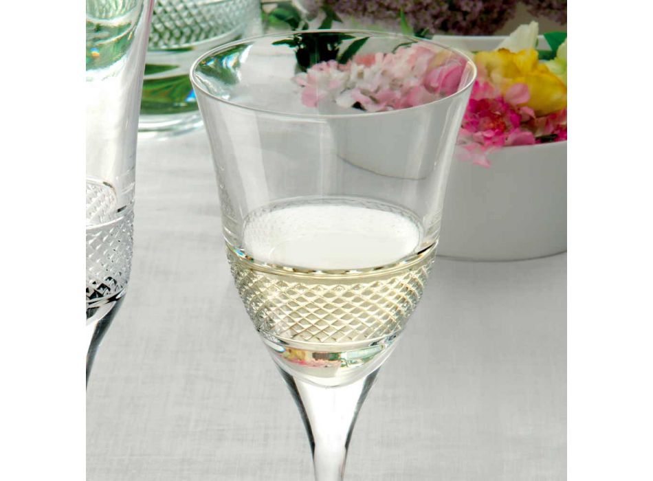 12 Calici Vino Bianco in Cristallo Ecologico Design Decorato di Lusso - Milito Viadurini