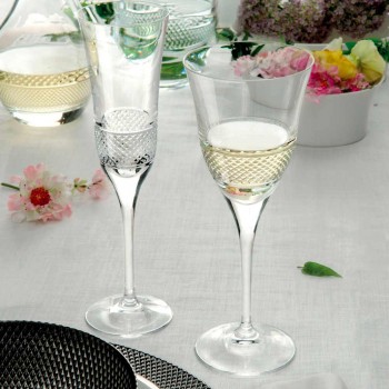 12 Calici Vino Bianco in Cristallo Ecologico Design Decorato di Lusso - Milito