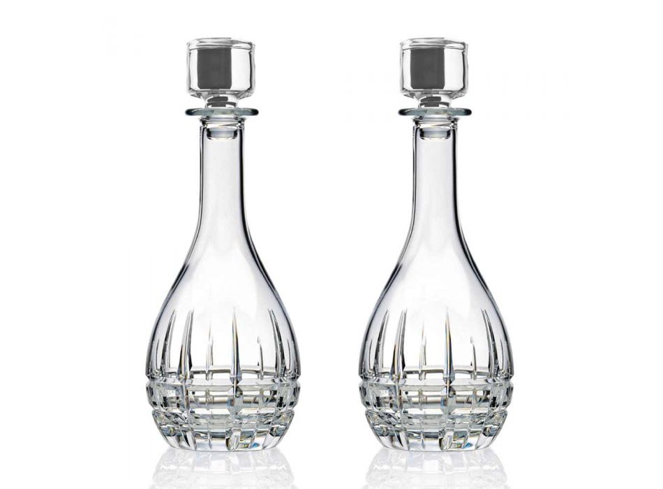 2 Bottiglie con Tappo per Vino Design Rotondo in Cristallo Decorato - Fiucco Viadurini
