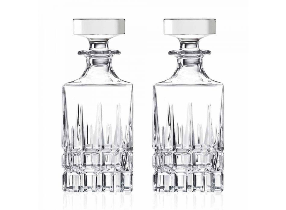 2 Bottiglie da Whisky con Tappo in Cristallo Design Squadrato con Tappo - Fiucco Viadurini