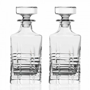 2 Bottiglie per Whisky con Tappo Design Quadrato Decorato in Cristallo - Aritmia