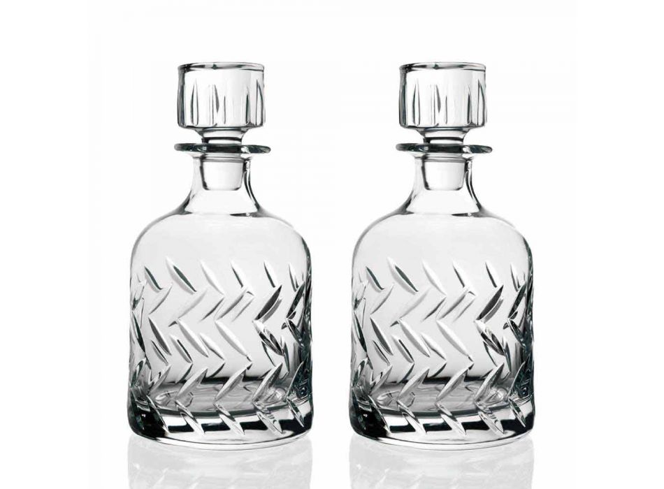 2 Bottiglie Whisky in Cristallo Ecologico con Tappo Decori Vintage - Aritmia Viadurini