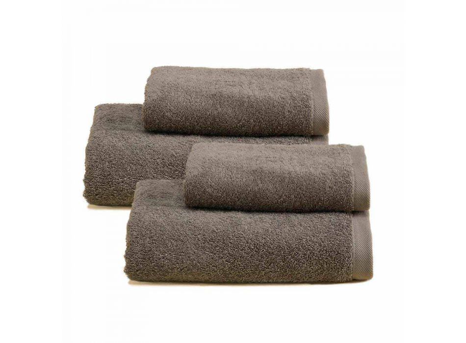 2 Coppie di Asciugamani da Bagno Servizio Colorato in Spguna di Cotone - Vuitton Viadurini