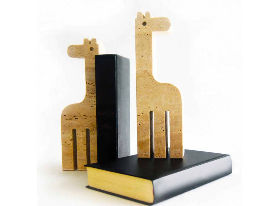 2 Fermalibri in Marmo Travertino a Forma di Giraffa Made in Italy - Morra Viadurini