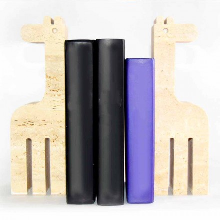 2 Fermalibri in Marmo Travertino a Forma di Giraffa Made in Italy - Morra Viadurini