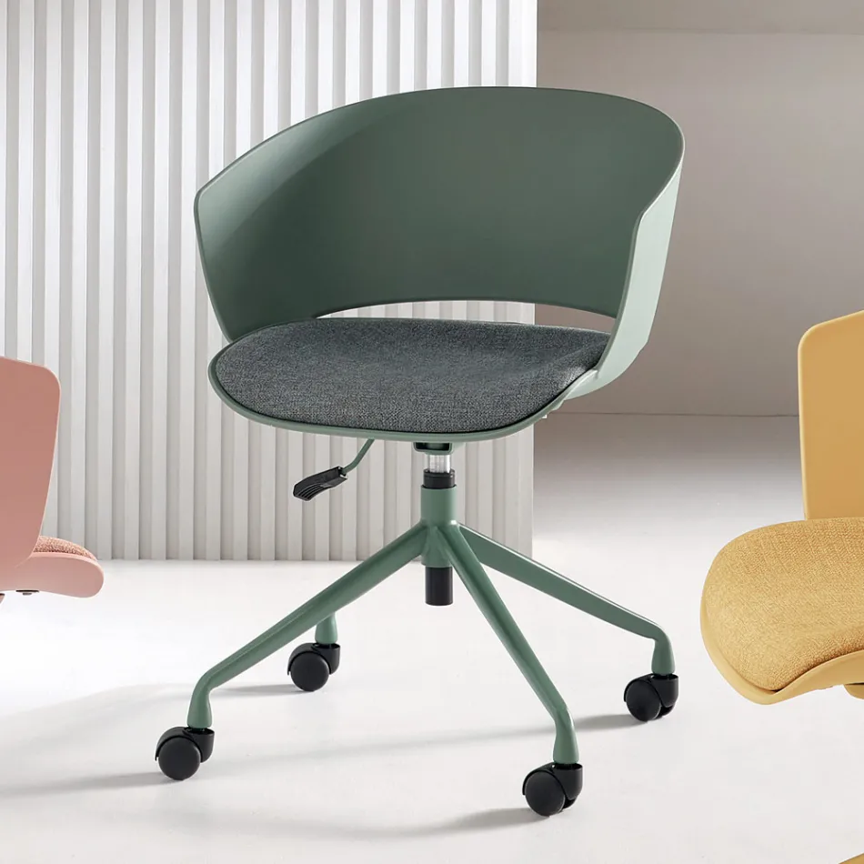 2 Poltroncine Girevoli 180° con Seduta in Polipropilene Imbottita in Tessuto - Renza Viadurini