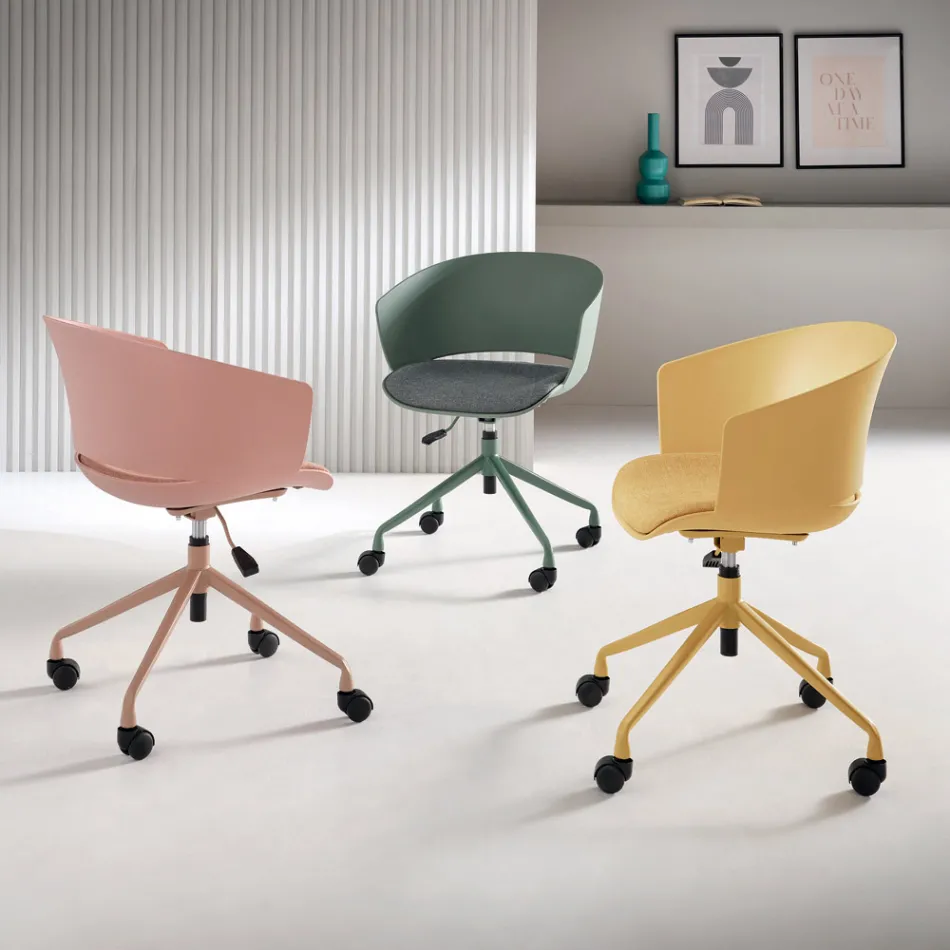 2 Poltroncine Girevoli 180° con Seduta in Polipropilene Imbottita in Tessuto - Renza Viadurini