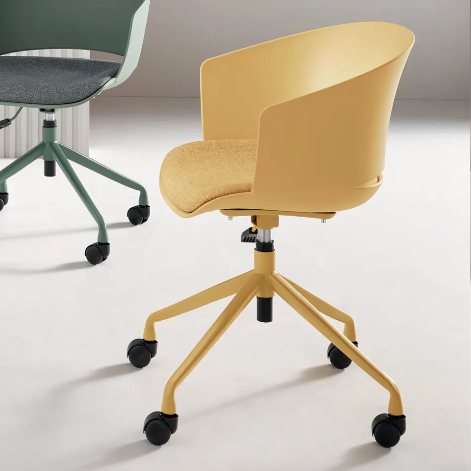 2 Poltroncine Girevoli 180° con Seduta in Polipropilene Imbottita in Tessuto - Renza Viadurini