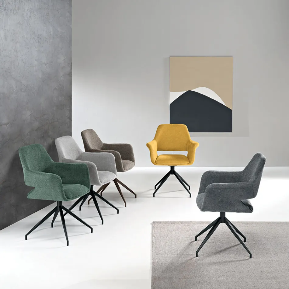 2 Poltroncine Girevoli 180° Imbottite in Tessuto e Struttura in Metallo - Ivana Viadurini