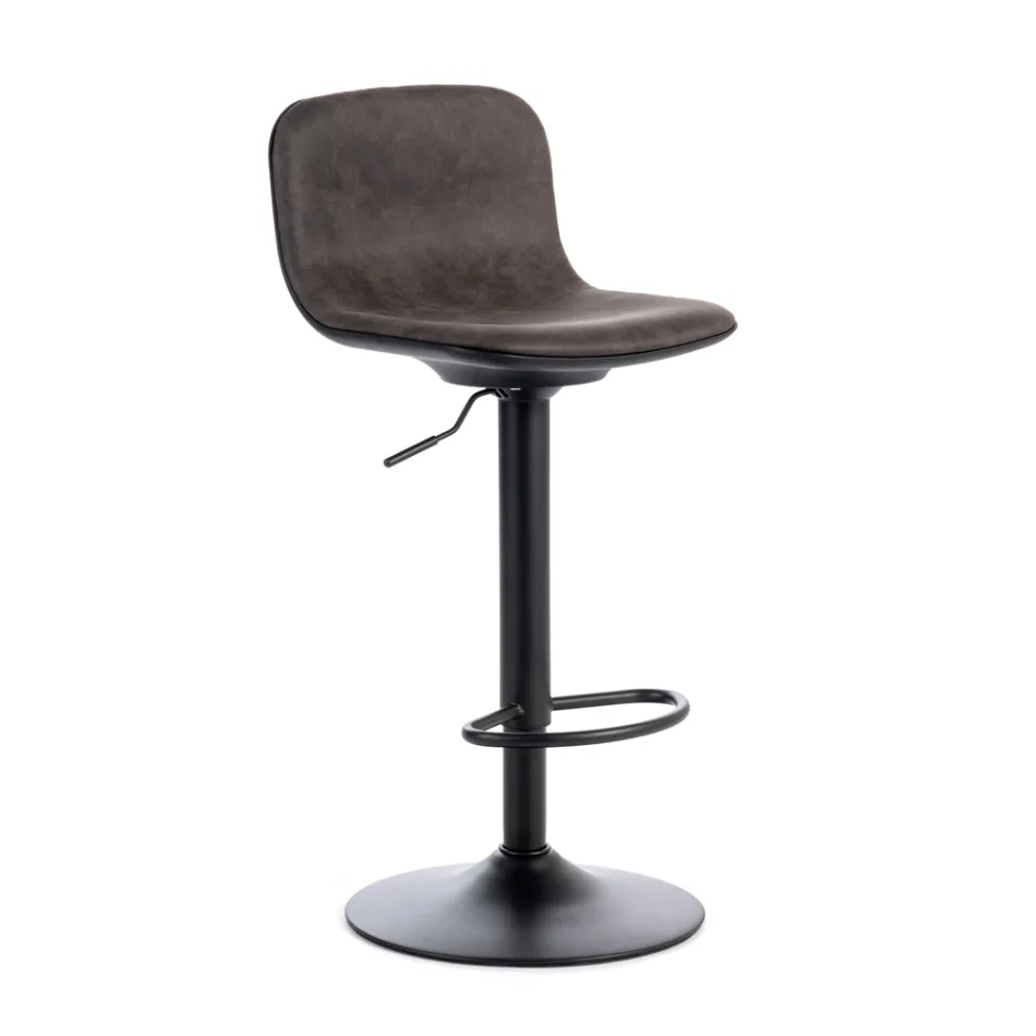 2 Sgabelli con Alzata a Gas, Seduta in Microfibra e in Metallo - Adonis Viadurini