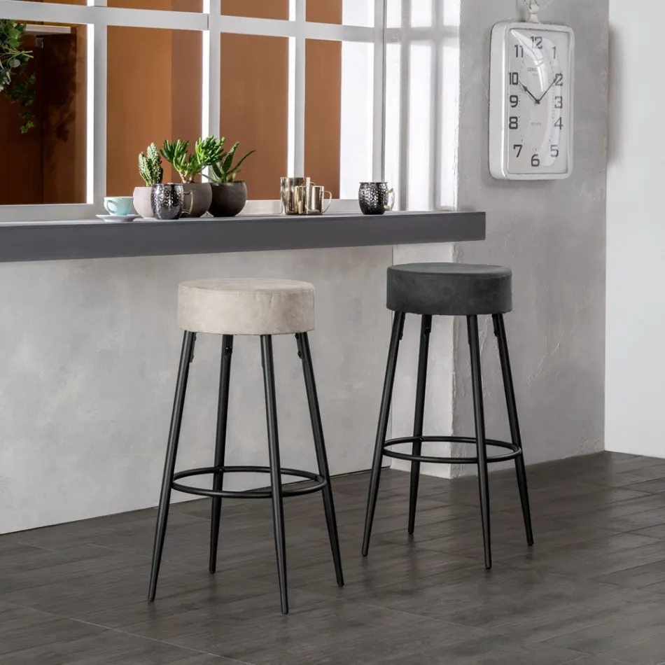 2 Sgabelli Realizzati con Seduta in Tessuto in Microfibra e Struttura in Metallo - Ronik Viadurini