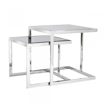 2 tavolini design moderno in acciaio con piano in vetro Bubbi