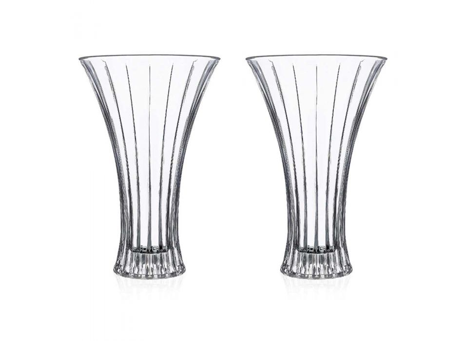2 Vasi di Decoro Design in Eco Cristallo Trasparente Decorato Lusso - Senzatempo