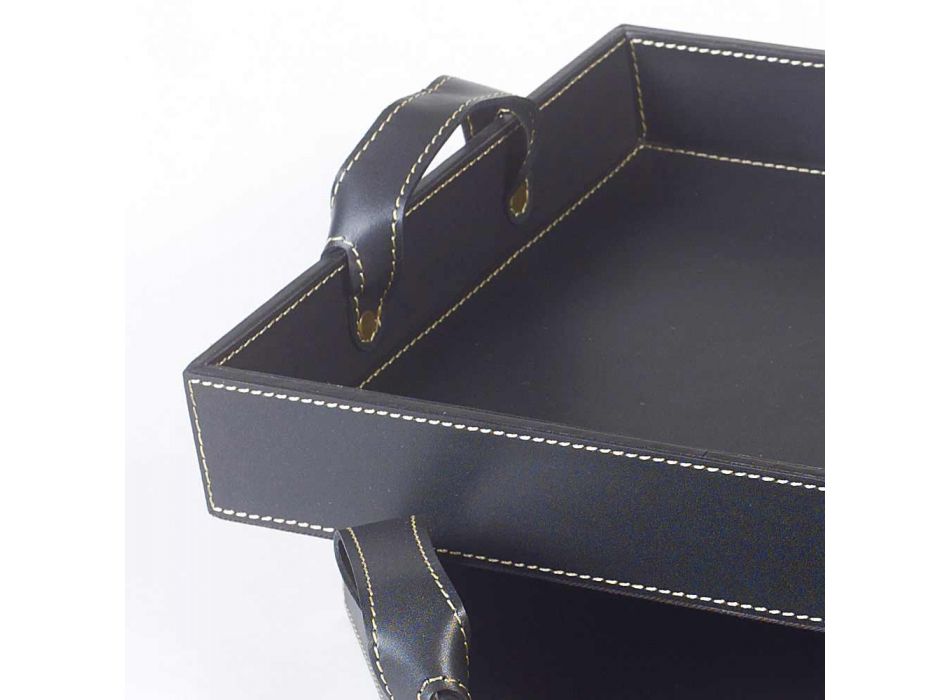 2 vassoi di design in cuoio nero 41x28x5cm e 45x32x6cm Anastasia Viadurini