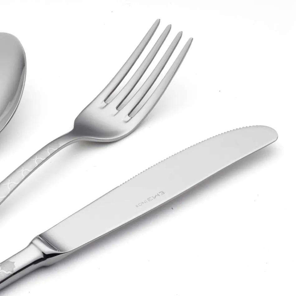 24 Posate in Acciaio Inox con Decoro Damasco a Laser di Design Moderno - Tantasa Viadurini