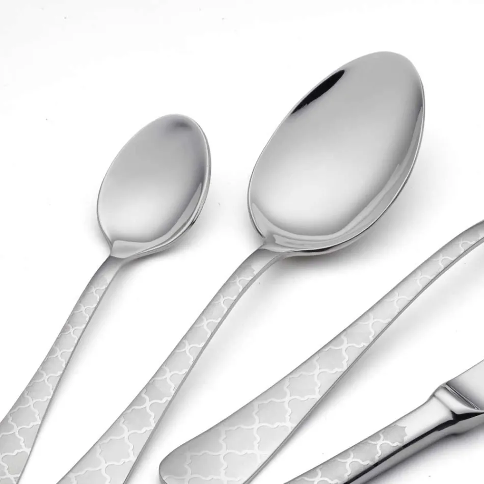 24 Posate in Acciaio Inox con Decoro Damasco a Laser di Design Moderno - Tantasa Viadurini