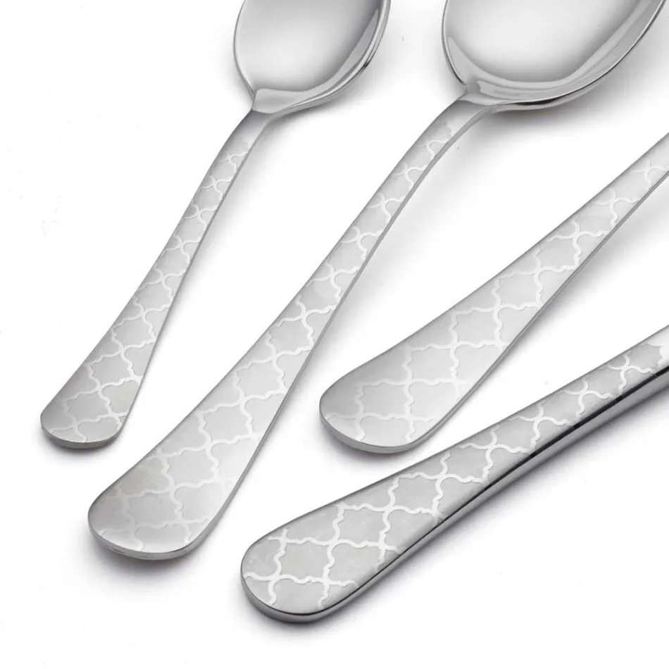 24 Posate in Acciaio Inox con Decoro Damasco a Laser di Design Moderno - Tantasa Viadurini