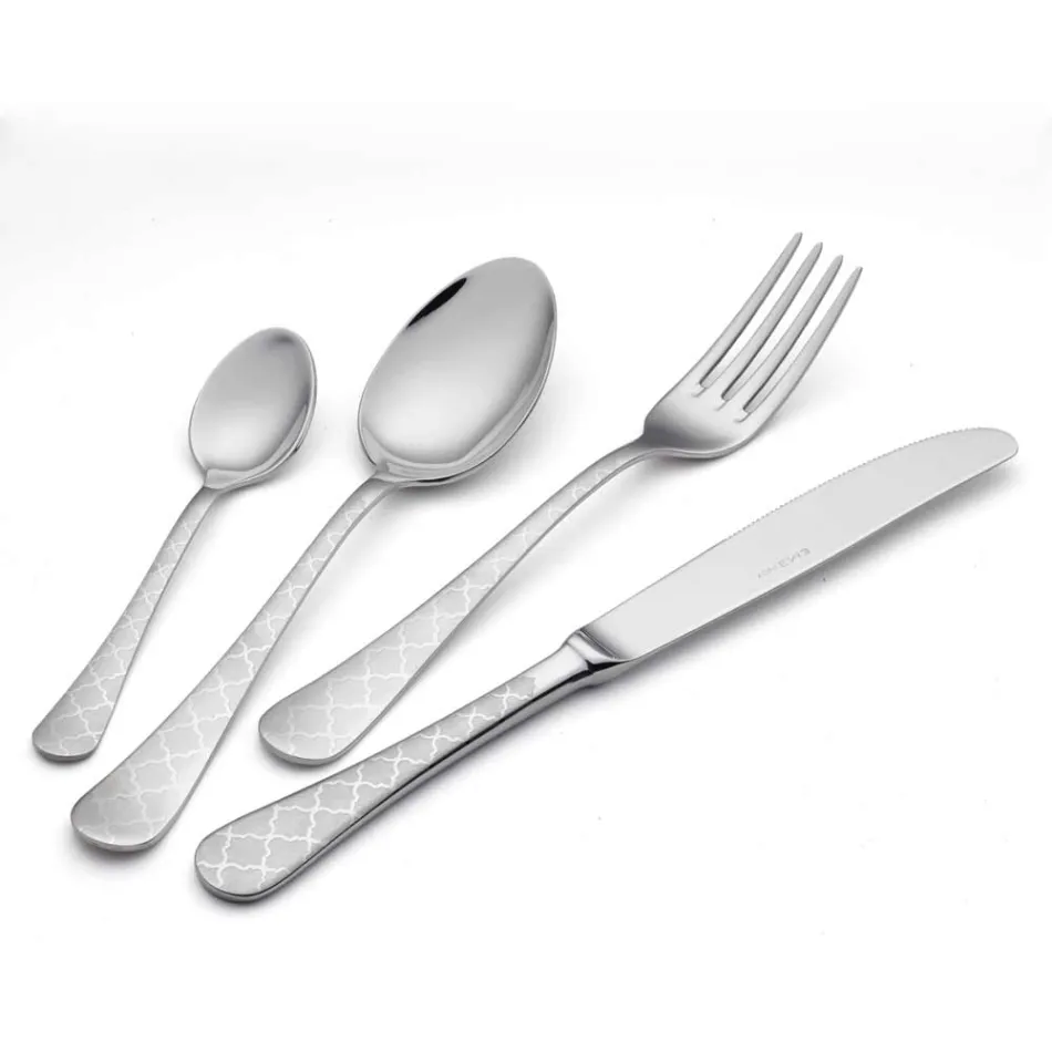 24 Posate in Acciaio Inox con Decoro Damasco a Laser di Design Moderno - Tantasa Viadurini